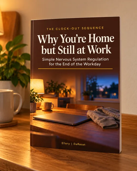 The guide Why You're Home but Still at Work, standing on a kitchen counter in lamp light.